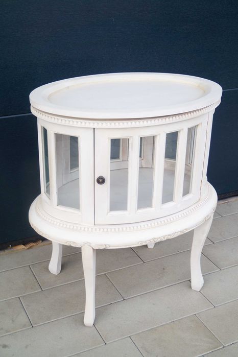 Drewniany Francuski Barek na Alkohol z Taca Konsolka  biały prowansja