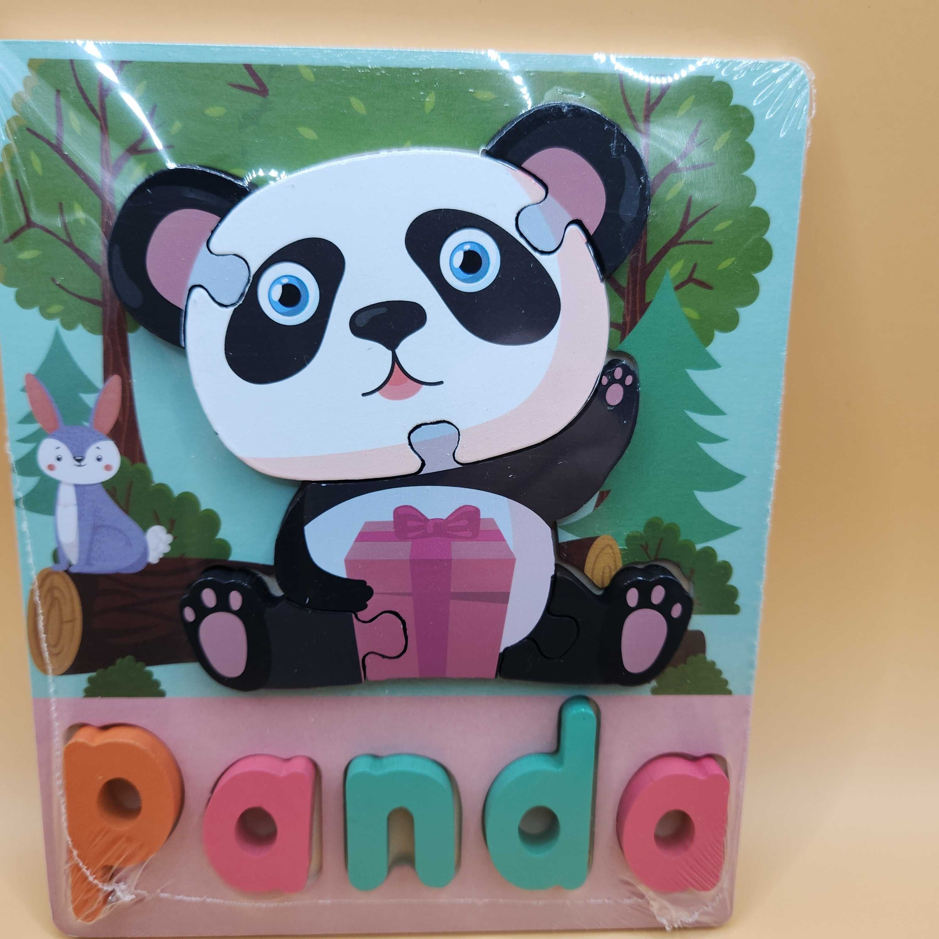 Puzzle Montessori drewniane klocki edukacyjne Panda, Shark, Bee, Bus