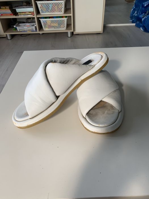 Skórzane białe klapki Zara skóra naturalna r. 37
