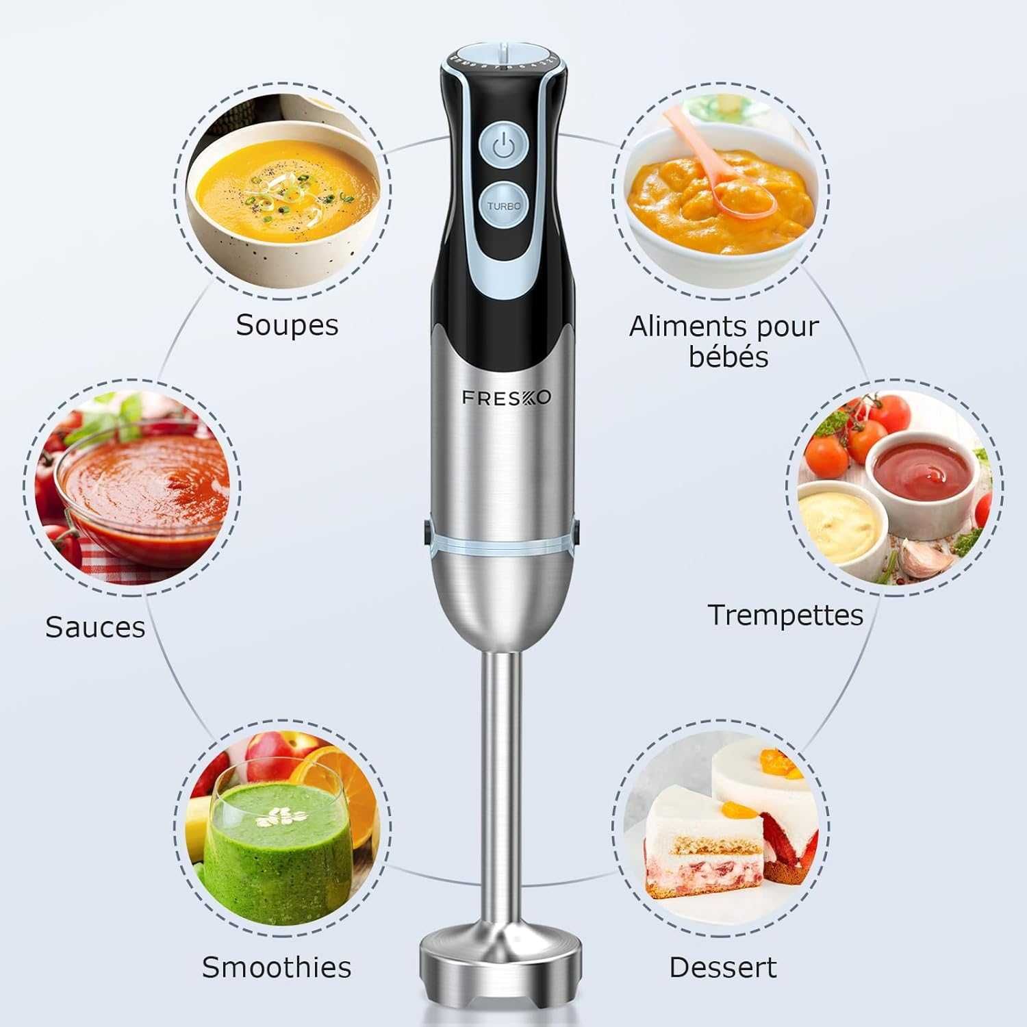 FRESKO Blender ręczny, 1000 W z kubkiem 700 ml z pokrywką