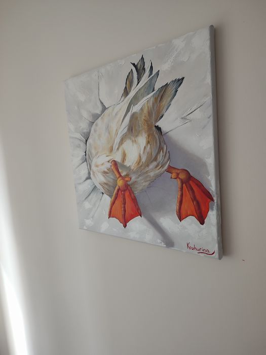 Obraz olejny na płótnie "Gęś w ścianie" 40*40 cm