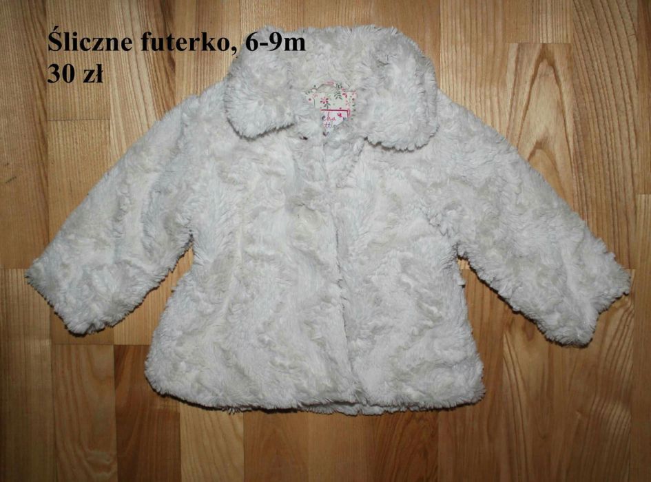 Piękne futerko na chrzest chrzciny wesele futro eleganckie 6-9m 74cm