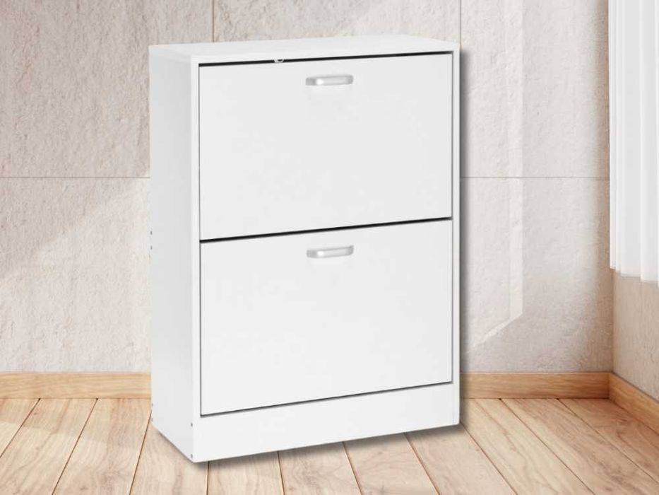 Szafka Organizer na Buty Obuwie Wąska Srebrne Uchwyty Biała 82x60cm