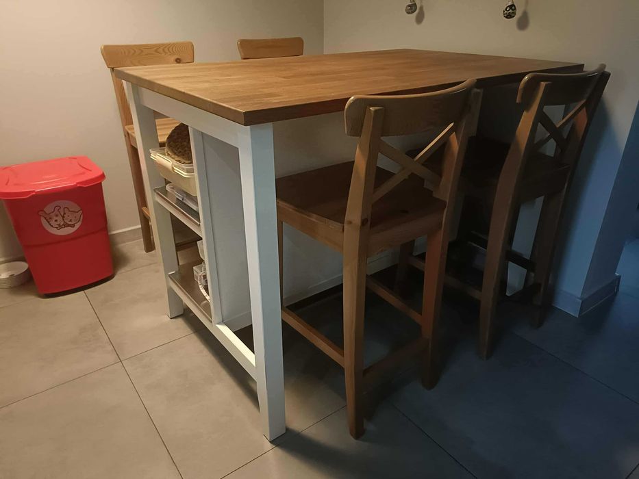 Wyspa, Stół Dębowy Kuchenny IKEA + 4 Krzesła Hokery
