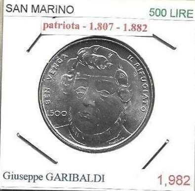 San Marino - - 500 Lire - 1982 - - Giuseppe Garibaldi - Moeda de Prata