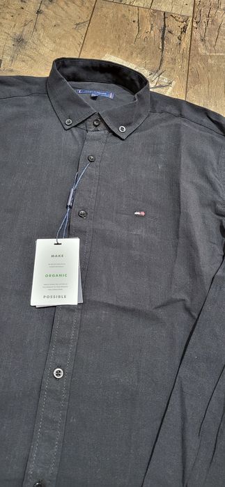 Czarna koszula męska lniana bawełna len premium L