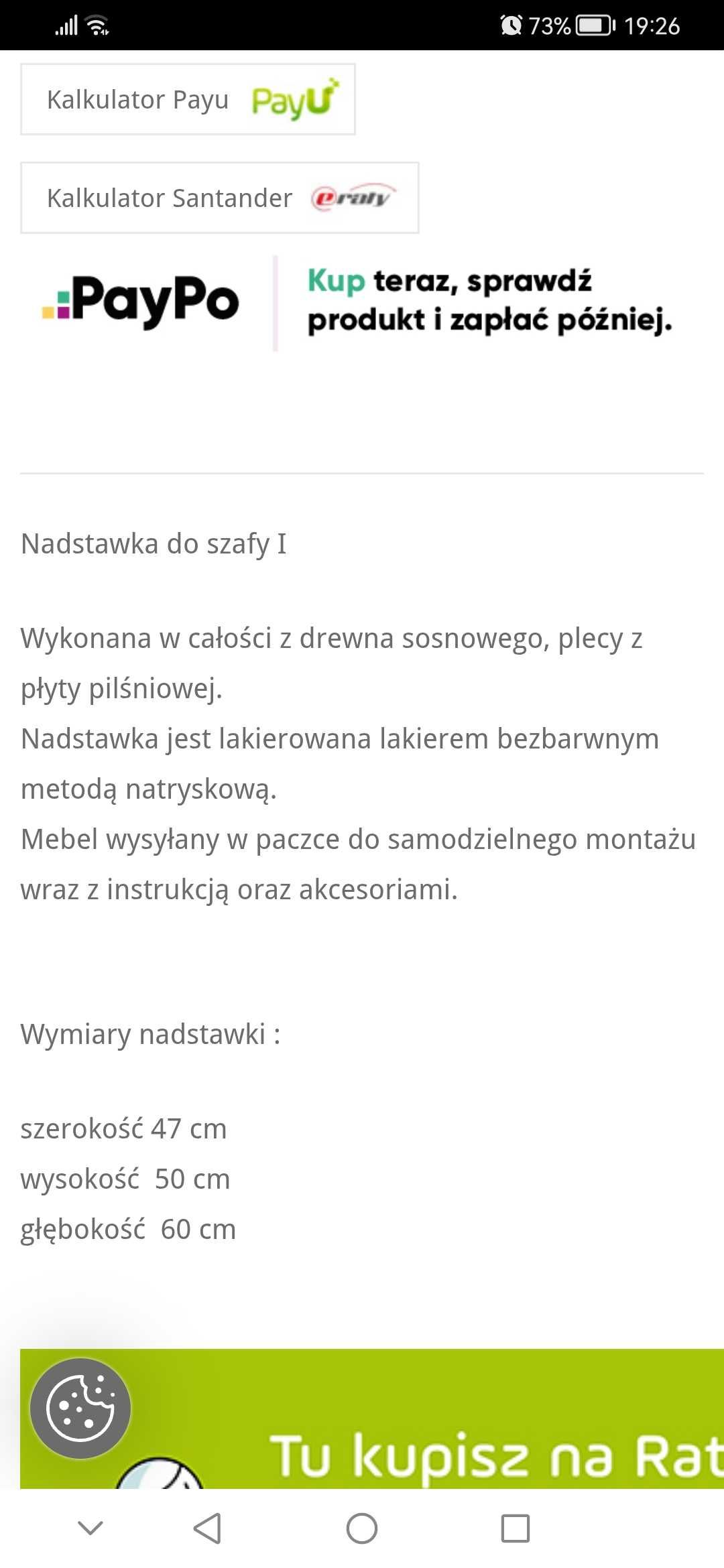 Nadstawka sosnowa na szafę