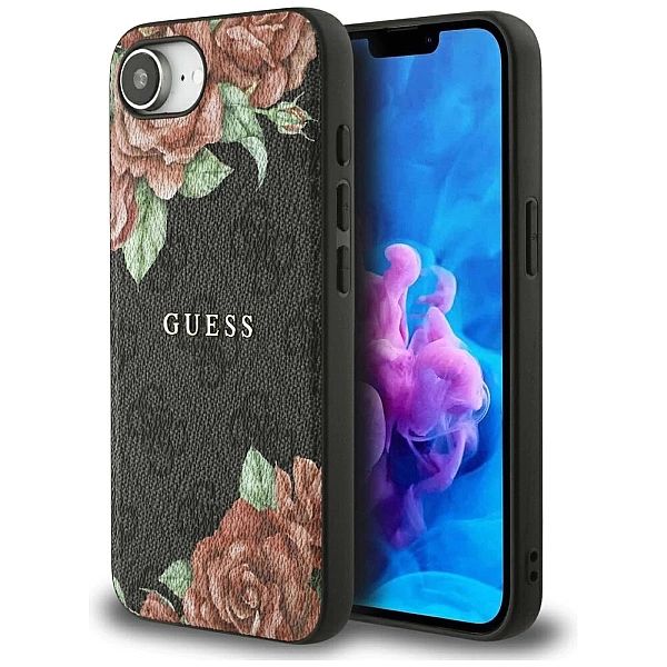 Etui Guess 4G Flowers Print MagSafe na iPhone 16e - czarne