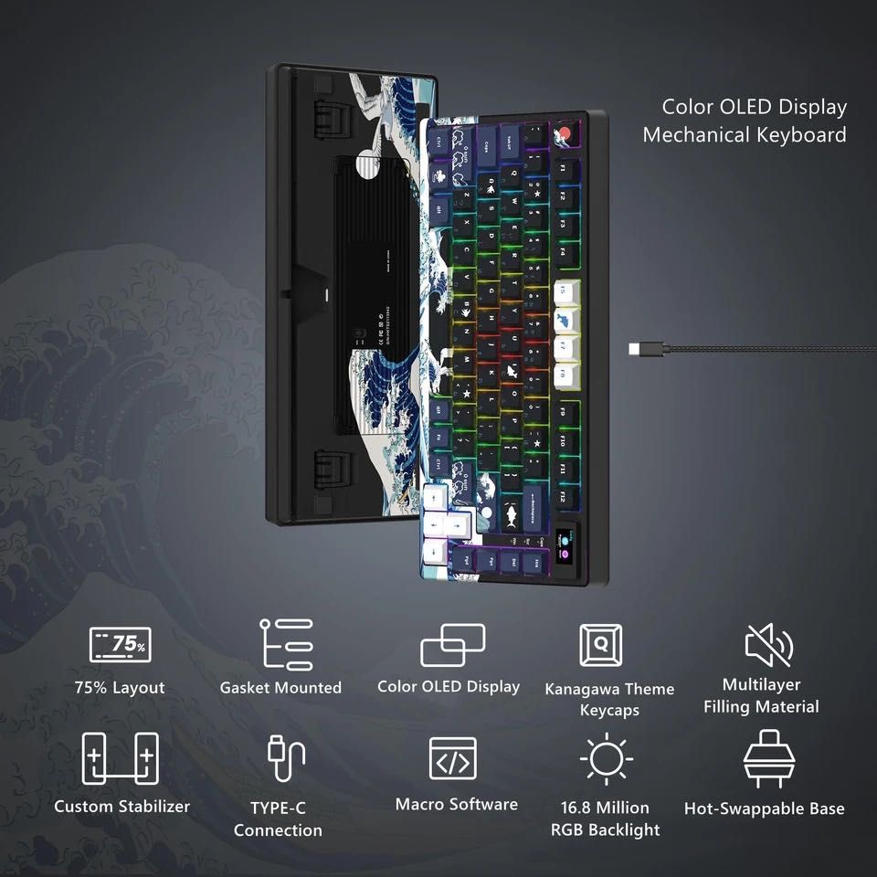 Wired Mechanical Gaming Keyboard with OLED Display