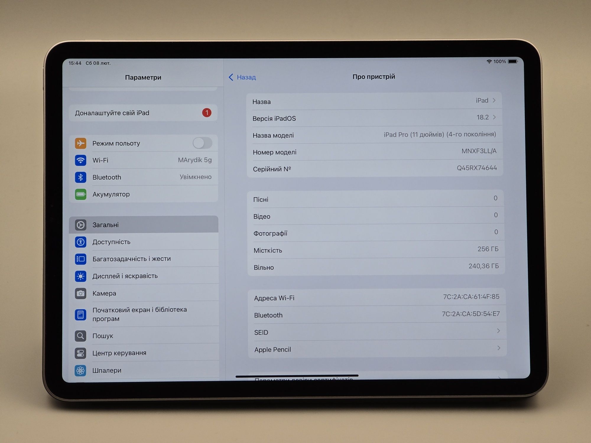 iPad Pro 11 A2759 M2 2022 256GB Wi-fi Space Gray