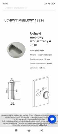 Uchwyt meblowy wpuszczany fi 50