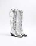 River Island 39 Srebrne Kozaki Kowbojki H17911