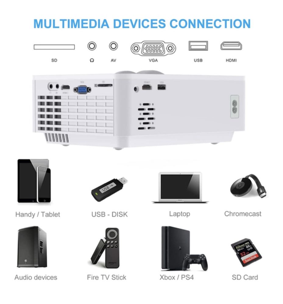 Мультимедійний проектор Topvision T6 HD LED 7000 Лм з динаміками g1