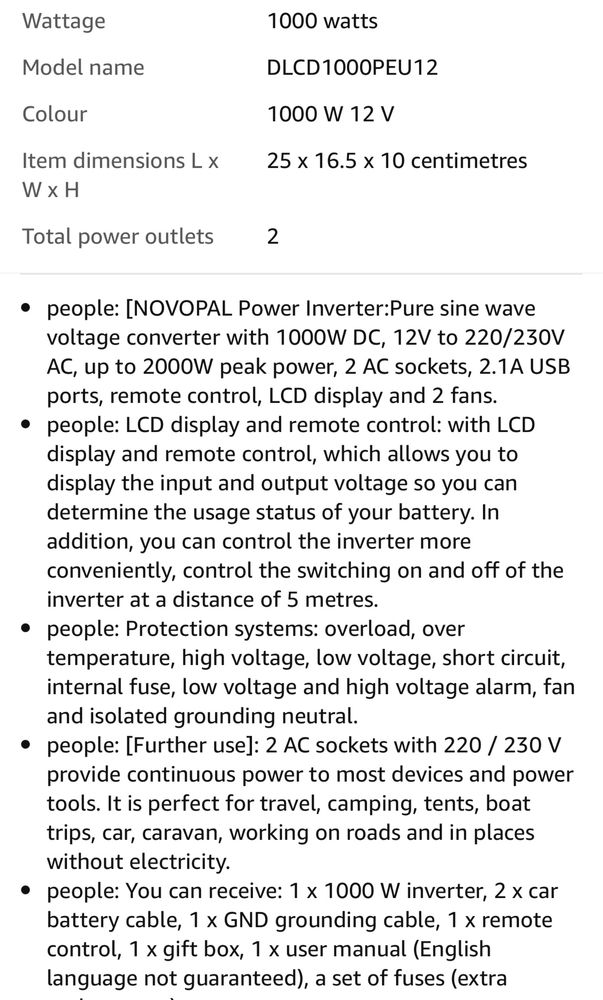 Інвертор 12в - 220в Novopal 1000w чистий сінус