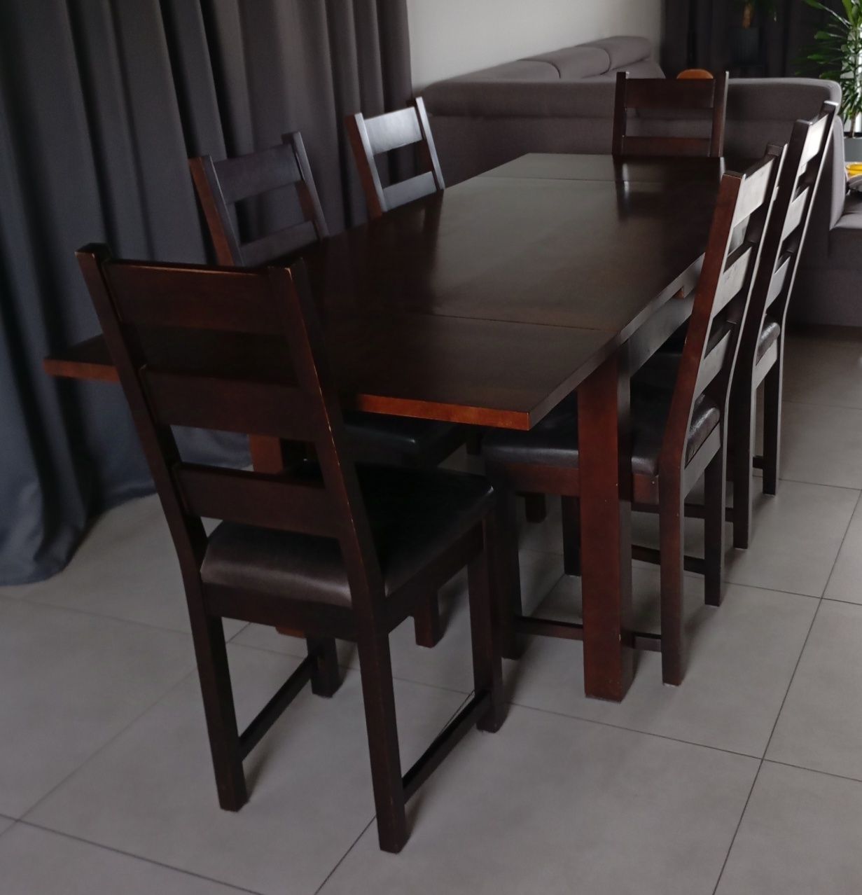 Stół drewniany olchowy wenge + 6 krzeseł