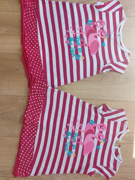 Bluzki z krotkim rekawem tuniki 98/104 dla bliźniaczek