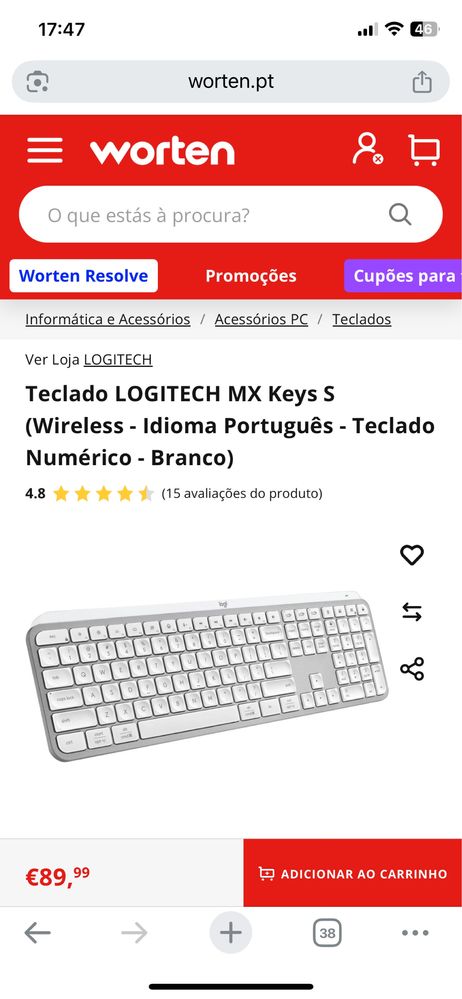 Teclado Logitech + rato Logitech MX S
