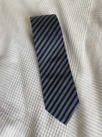 Granatowy niebieski jedwabny krawat w paski Amanda