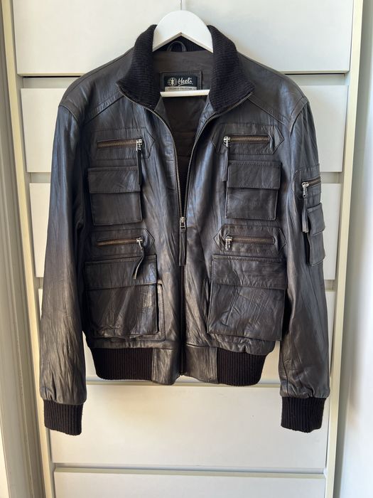 brązowa skórzana vintage kurtka ze ściągaczem Heeli