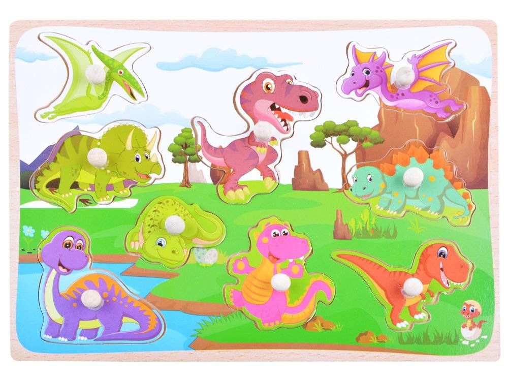 Puzzle Drewniane Dinozaury Układanka 9 Ele Za3595