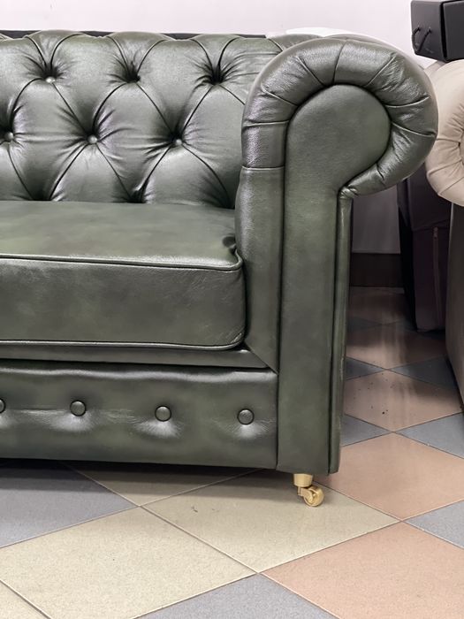 Sofa Chesterfield skora naturalna 3 osobowa + fotel