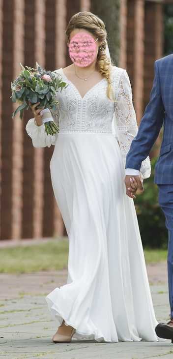 Suknia ślubna z odpinanymi rękawami styl Boho