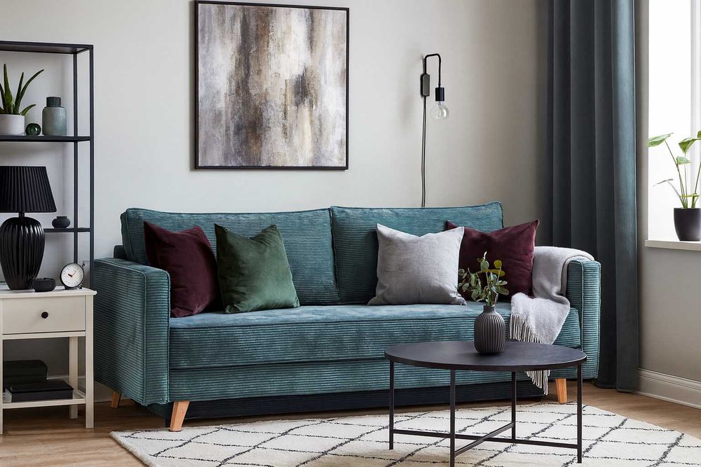 Sofa nowoczesna z funkcją spania i pojemnikiem do salonu trzyosobowa
