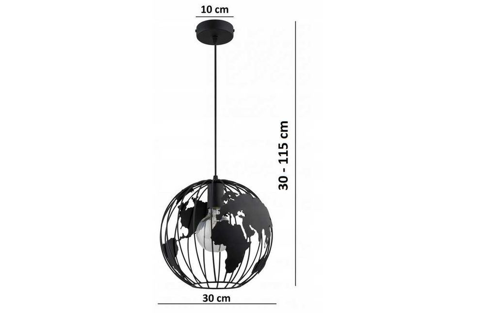 Piękna LAMPA Wisząca GLOBUS śr. 30 cm Czarna Nowa Długa Wysyłka 0 zł
