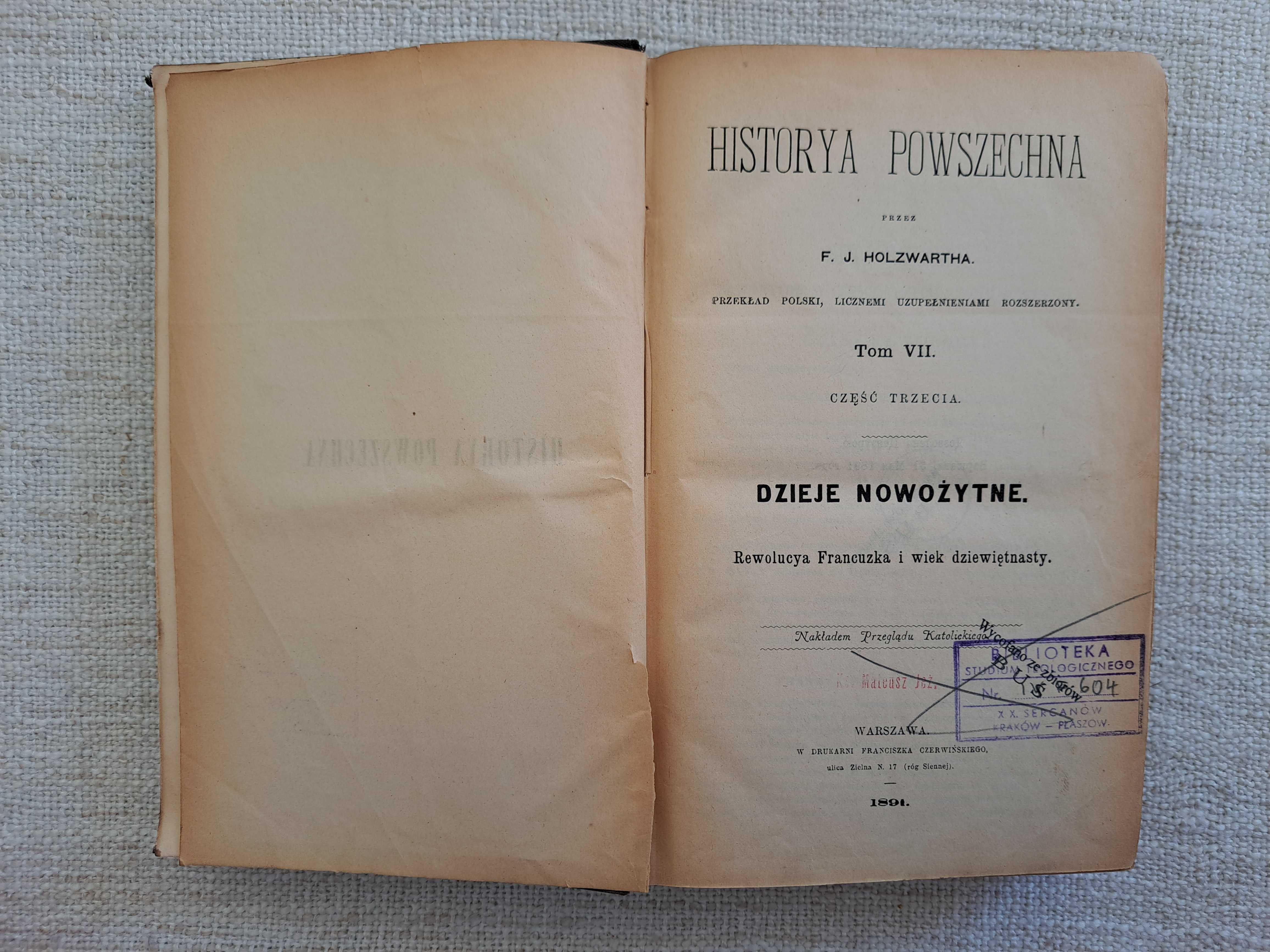 Historya Powszechna. Dzieje Nowożytne. Holzwarth. 1891 rok
