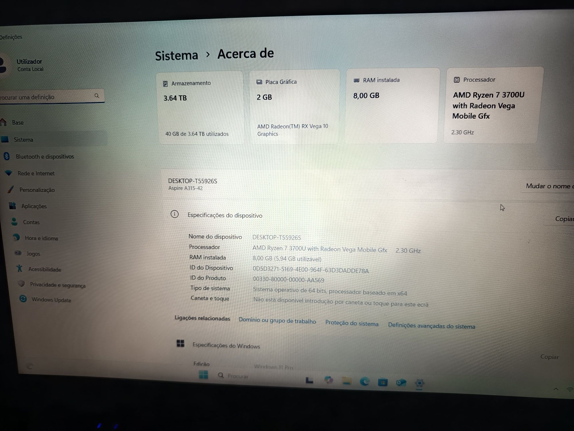 Portatil Acer Aspire3 Rysen7 - 8GB DDR4 - 4TB SSD