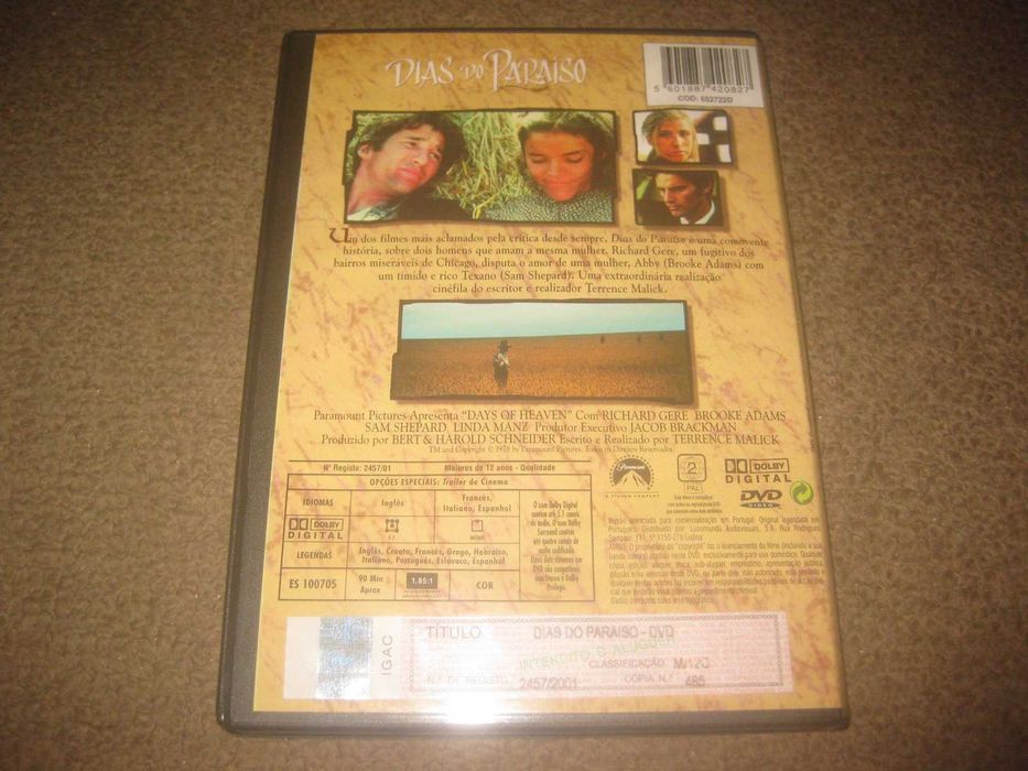 DVD "Dias do Paraíso" com Richard Gere/Raro!