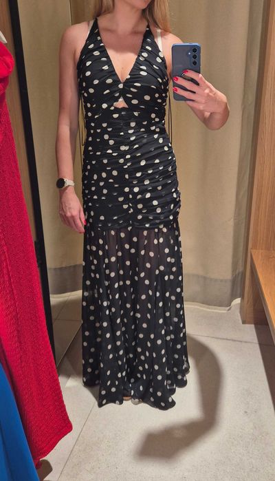 Sukienka czarna w białe kropki Mango rozm. M