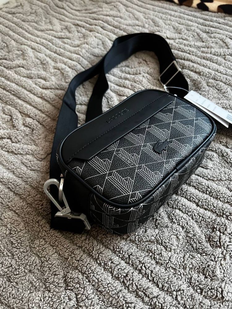 ОРИГІНАЛ Lacoste bag monogram Сумка Лакоста монограм чоловіча чорна
