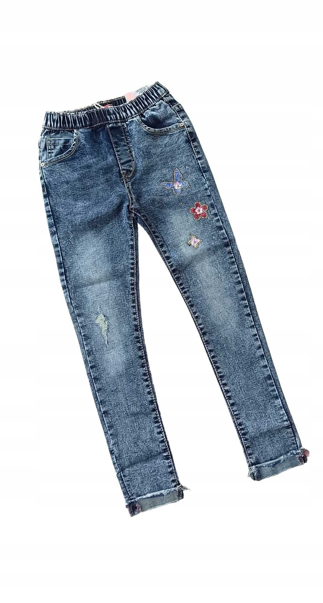 Spodnie jeans dla dziewczynki na gumce nowy  122-128