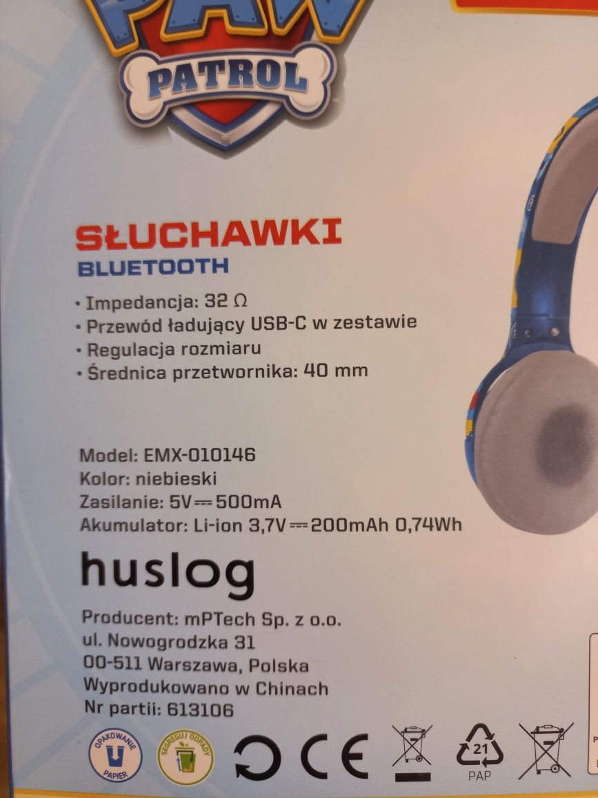 Zestaw Psi Patrol słuchawki Bluetooth i mikrofon karaoke