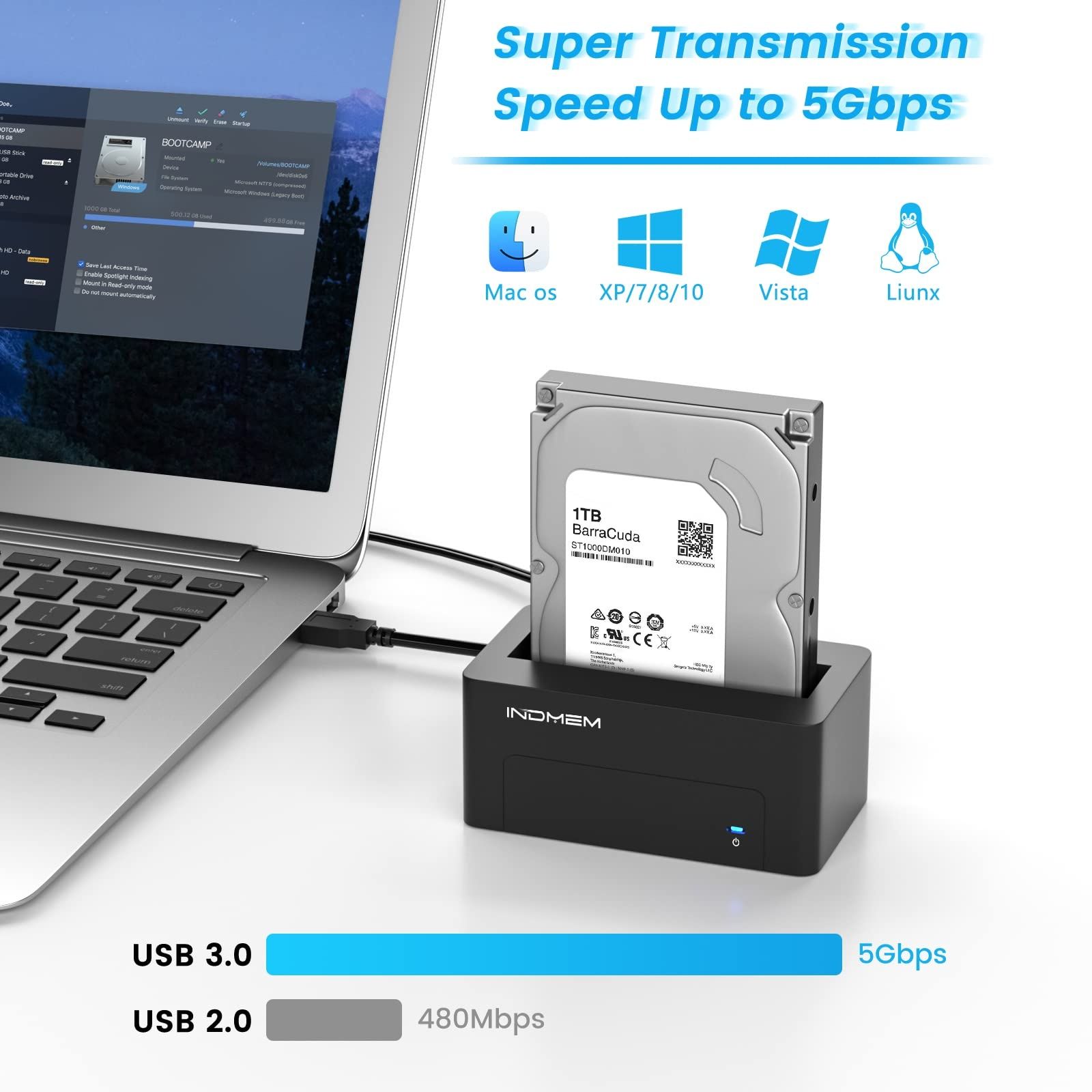 Станция для жостких дисков INDMEM SAS - USB 3.0 для 2,5/3,5