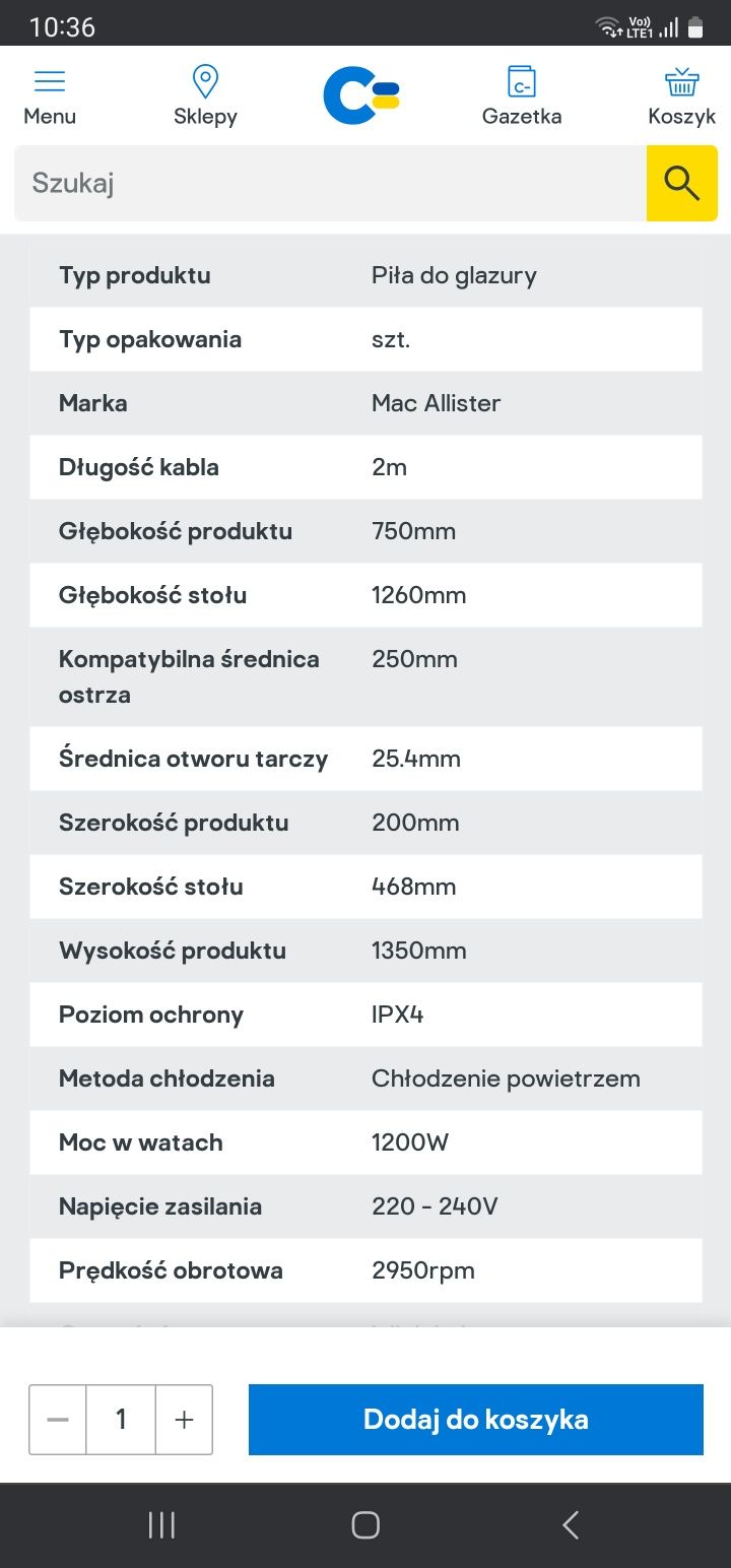 Nowa przecinarka do płytek, piła do glazury MACALLISTER 1200W