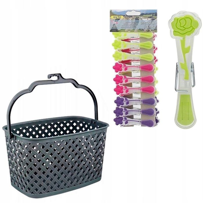 antypoślizgowe klamerki kwiatki + koszyczek spinacze do prania 18zt.