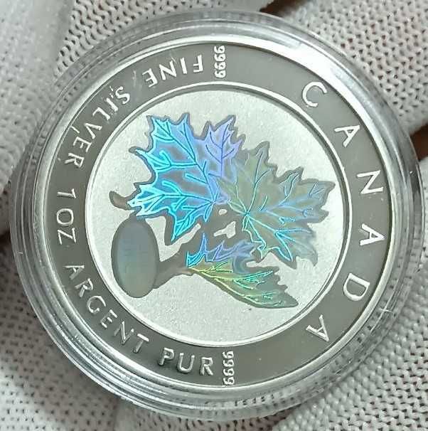 Срібна монета 5 Доларів, "Кленовий лист", 2003 року, 31.1 гр (1oz)