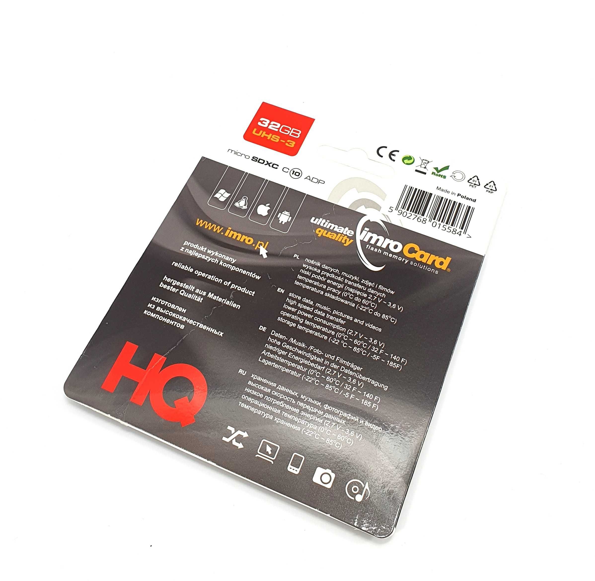 Imro Karta Pamięci 32GB MICROSDHC KL. 10 UHS-3 + Adapter
