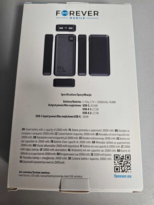 Powerbank 20000mAh 22,5w Forever Fast charging tarvel