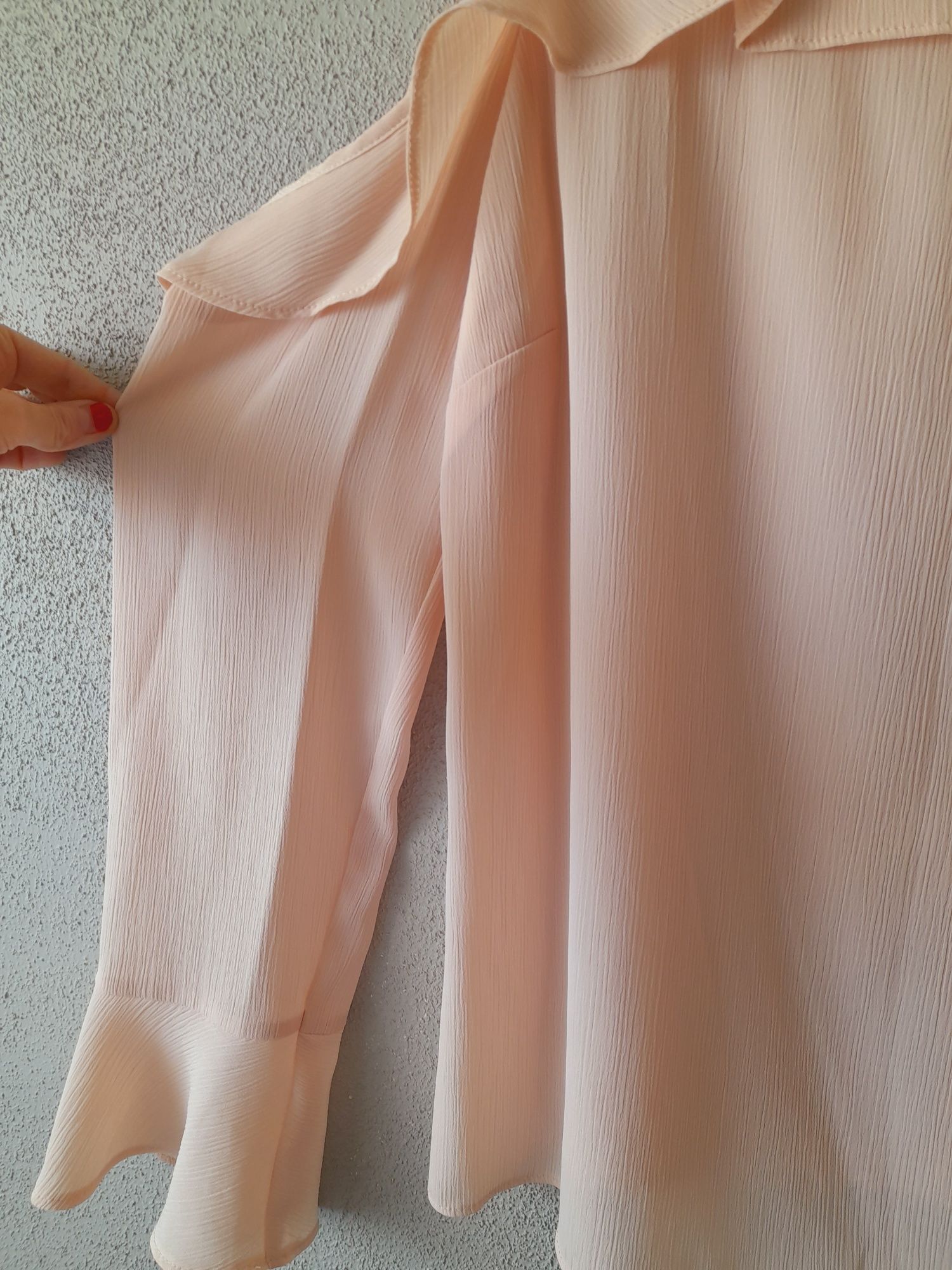 Nude falbanki falbanka pudrowy róż Puder L 40 XL 42morelowa bluzka