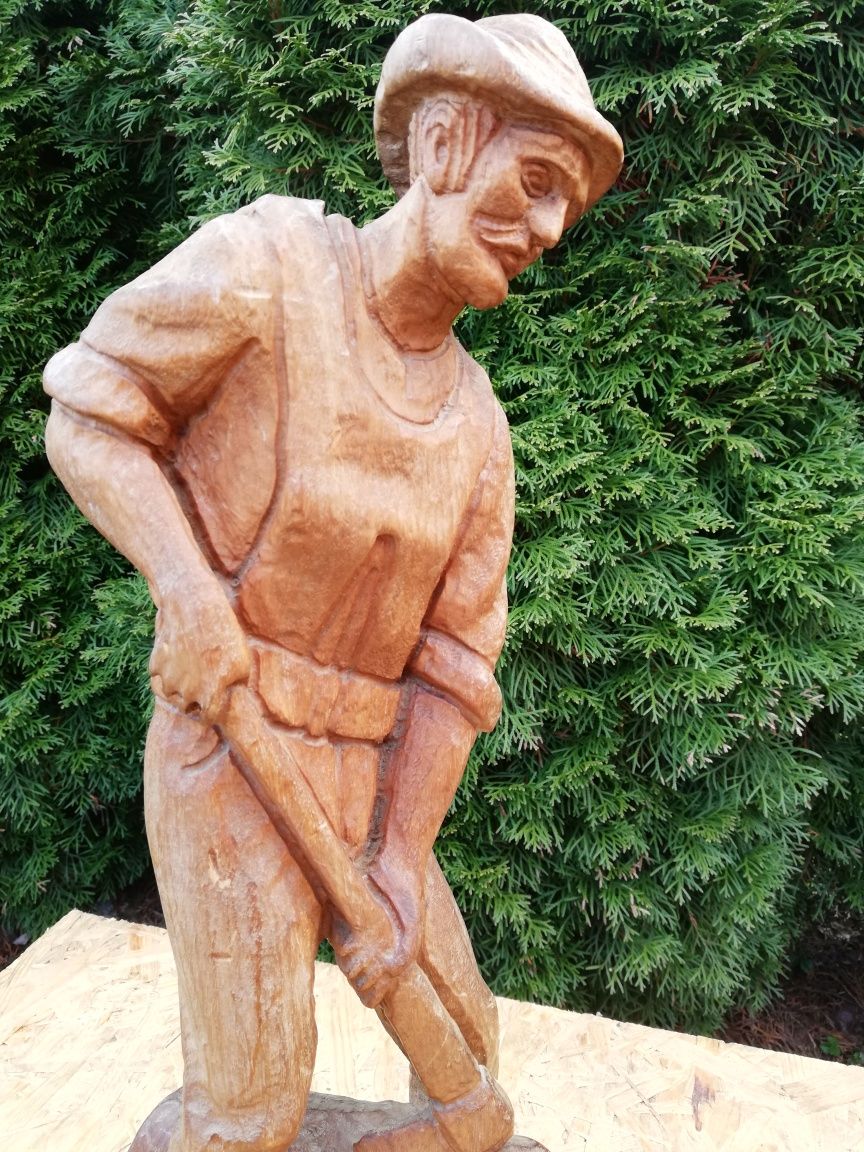 Drewniana  rzeźba drwala 48 cm