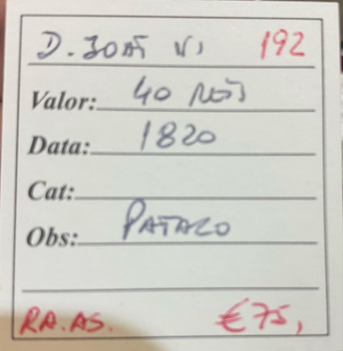 Moeda 40 Reis D JOAO VI - 1820