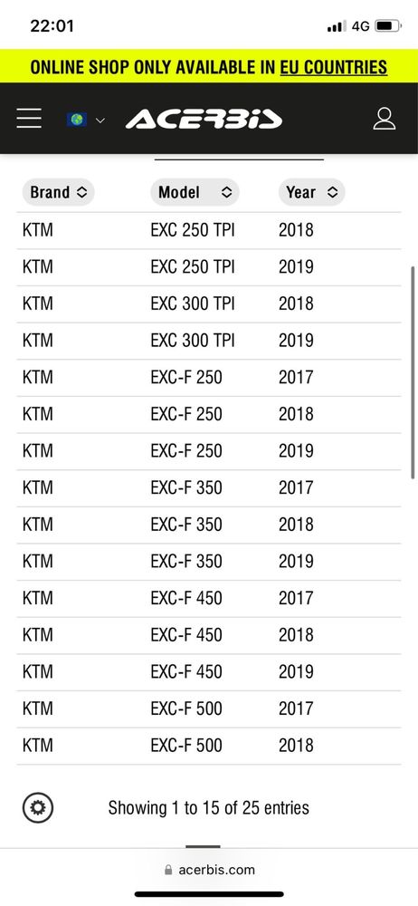 Depósito Acerbis 12L Ktm Exc e Exc F de 2017 a 2019
