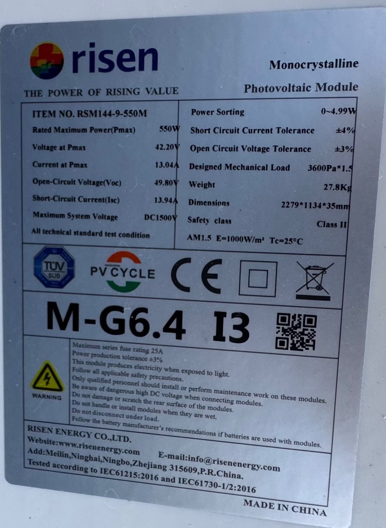 Солнечные панели Rizen Titan 550 w, 42 В, 13А