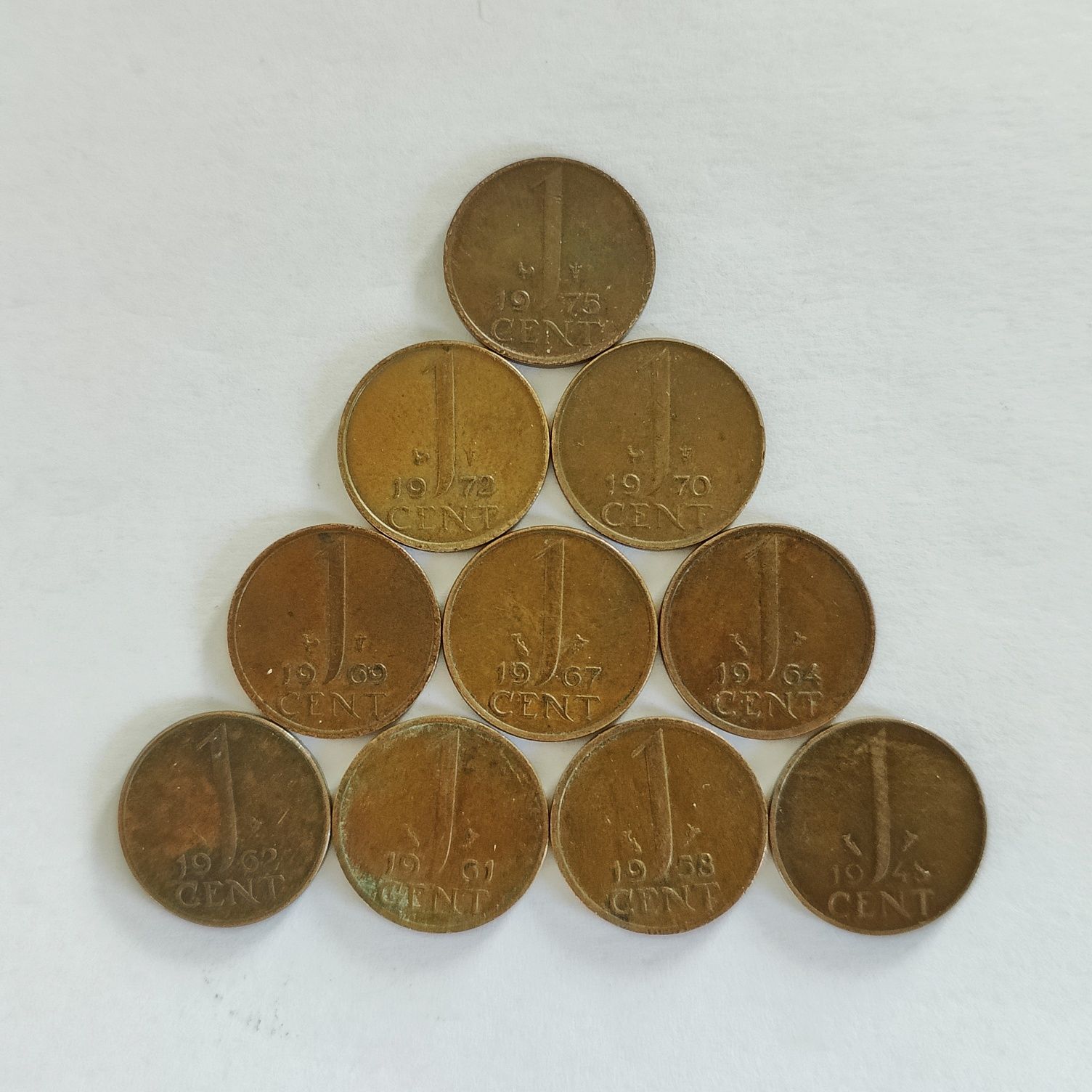 Набір монет 1 цент/cent Голандія/Нідерланди 10шт різні роки