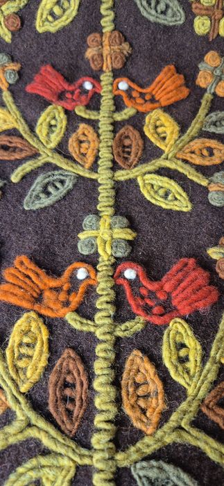 Cepelia PRL duży wełniany kilim z ptaszkami sumak