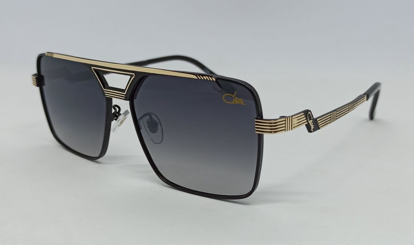 Cazal мужские брендовые очки серый градиент в черном металле с золотом