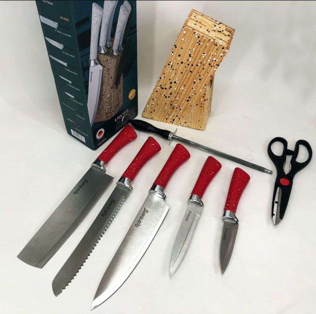 Набір кухонних ножів з нержавіючої сталі 8 предметів на підставці